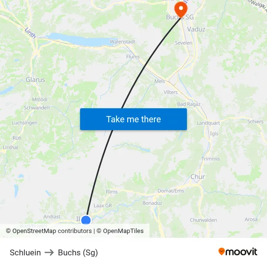 Schluein to Buchs (Sg) map