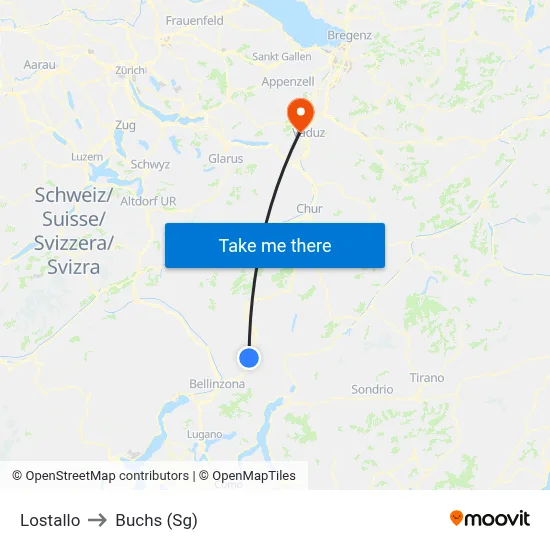 Lostallo to Buchs (Sg) map