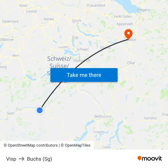 Visp to Buchs (Sg) map