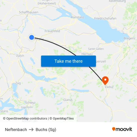 Neftenbach to Buchs (Sg) map