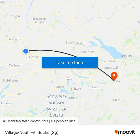 Village-Neuf to Buchs (Sg) map