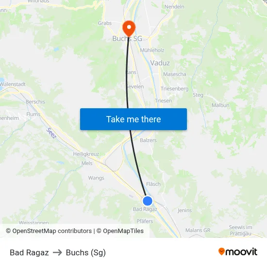 Bad Ragaz to Buchs (Sg) map