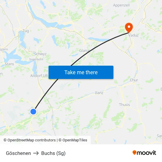 Göschenen to Buchs (Sg) map