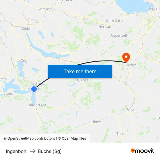 Ingenbohl to Buchs (Sg) map