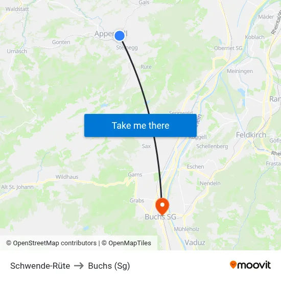 Schwende-Rüte to Buchs (Sg) map