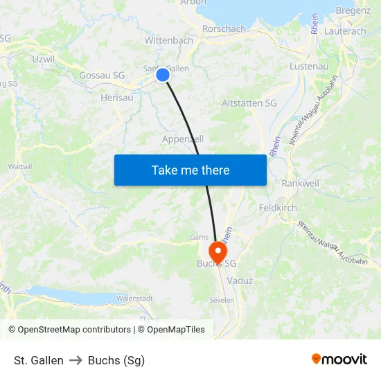 St. Gallen to Buchs (Sg) map
