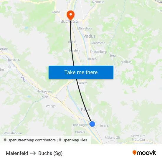 Maienfeld to Buchs (Sg) map