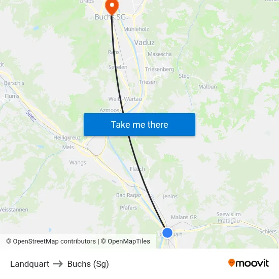 Landquart to Buchs (Sg) map