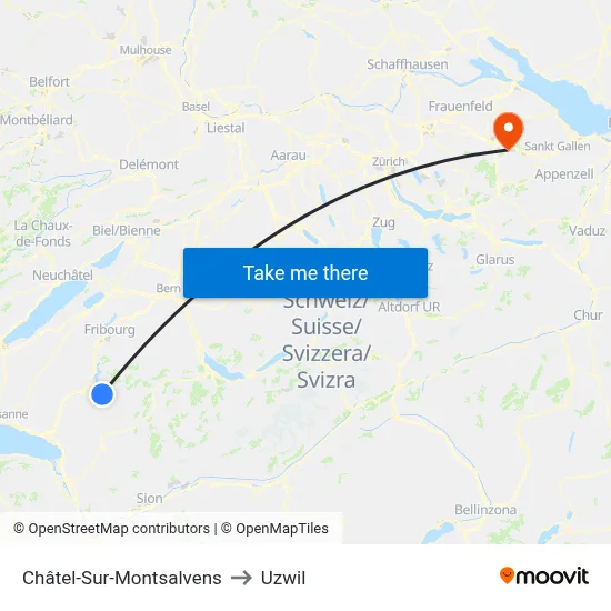 Châtel-Sur-Montsalvens to Uzwil map