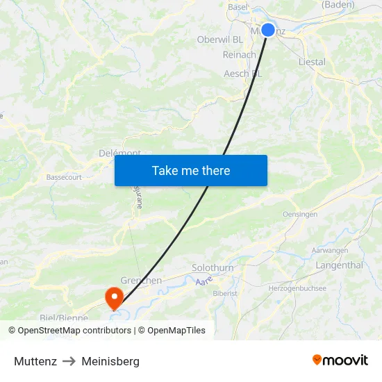 Muttenz to Meinisberg map