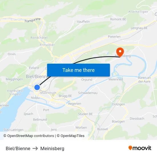 Biel/Bienne to Meinisberg map