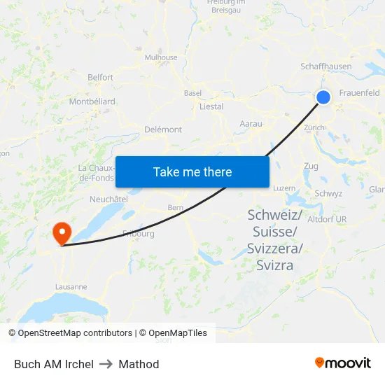 Buch AM Irchel to Mathod map
