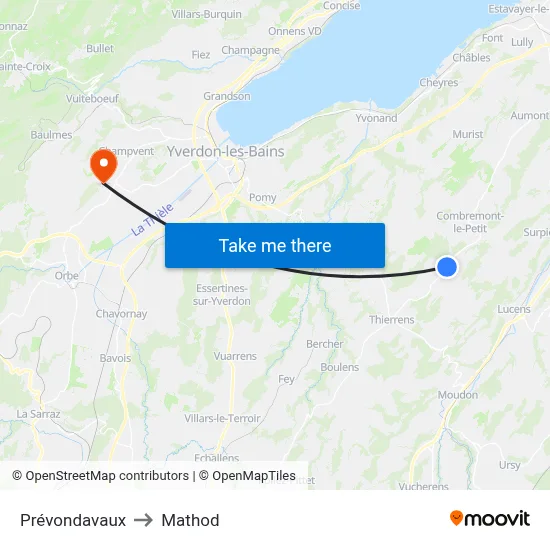Prévondavaux to Mathod map