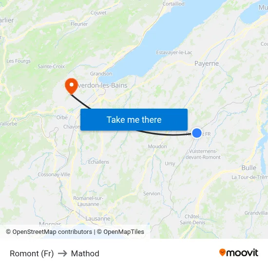 Romont (Fr) to Mathod map