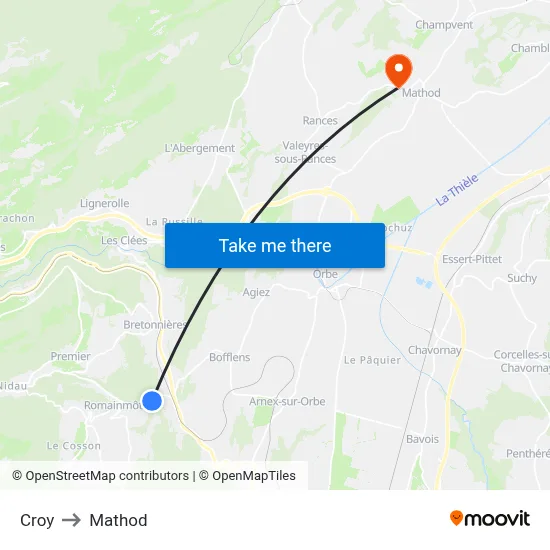Croy to Mathod map