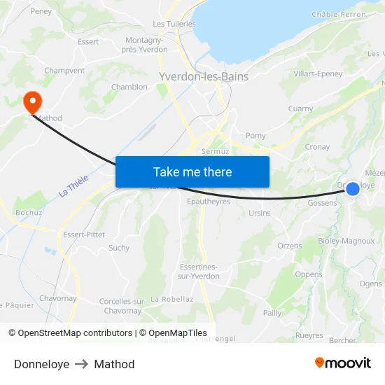 Donneloye to Mathod map