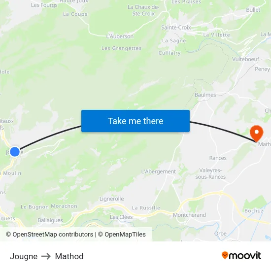 Jougne to Mathod map