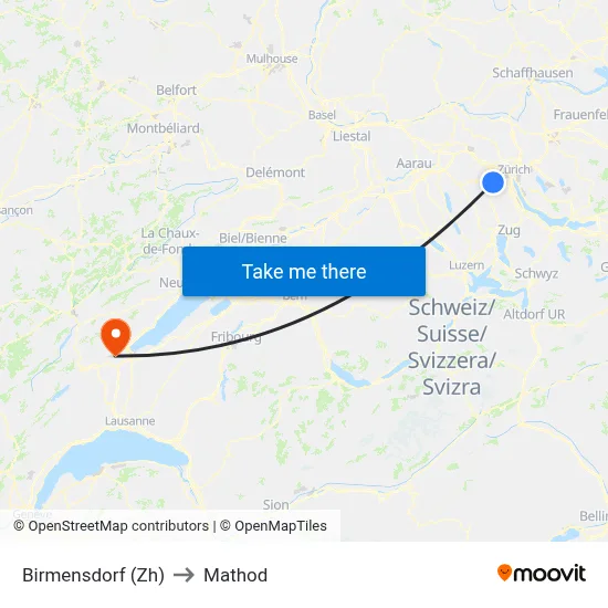 Birmensdorf (Zh) to Mathod map
