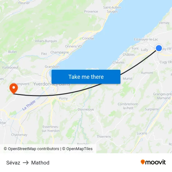Sévaz to Mathod map
