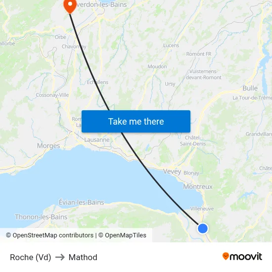 Roche (Vd) to Mathod map