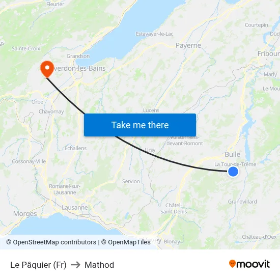 Le Pâquier (Fr) to Mathod map
