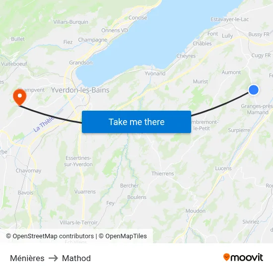 Ménières to Mathod map