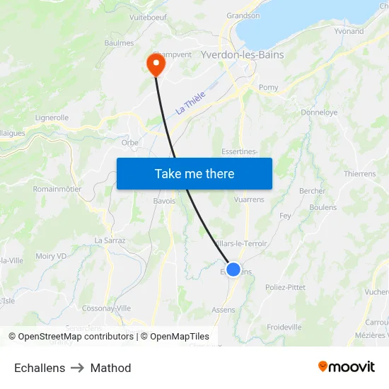 Echallens to Mathod map