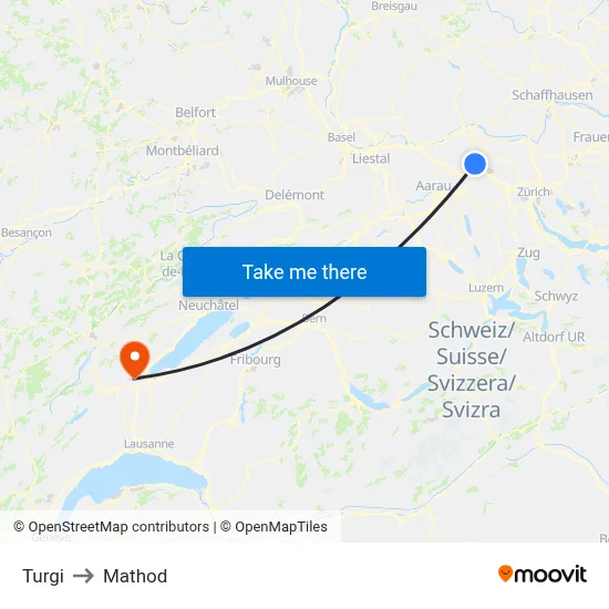 Turgi to Mathod map