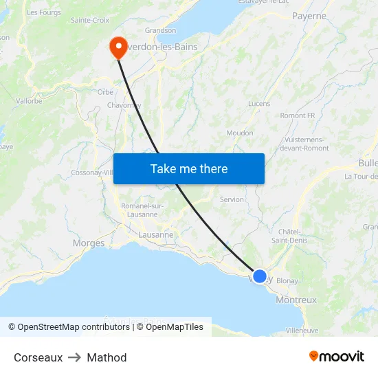 Corseaux to Mathod map