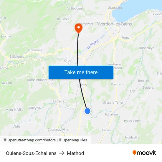 Oulens-Sous-Echallens to Mathod map