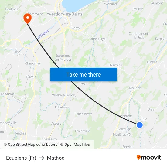 Ecublens (Fr) to Mathod map