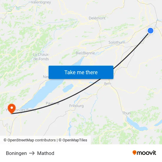 Boningen to Mathod map