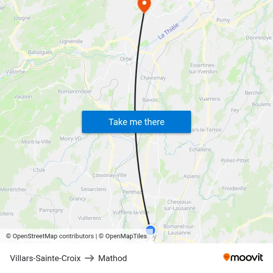Villars-Sainte-Croix to Mathod map