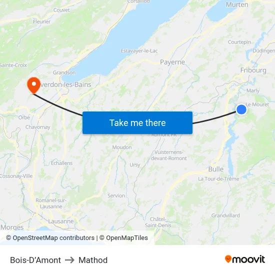 Bois-D’Amont to Mathod map