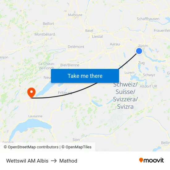 Wettswil AM Albis to Mathod map