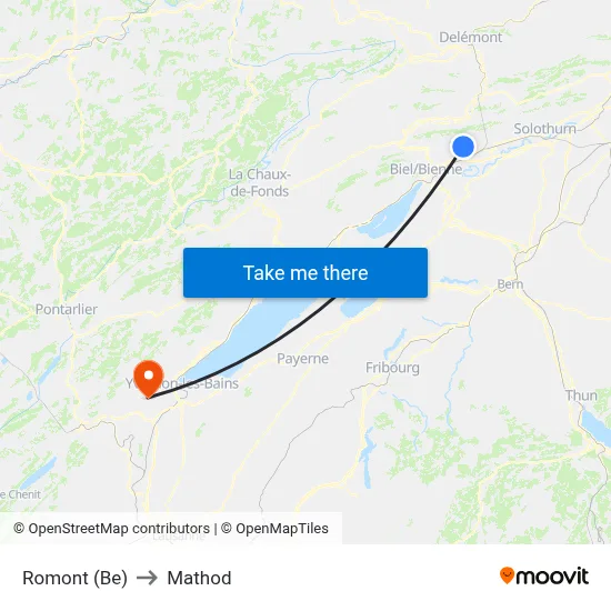 Romont (Be) to Mathod map