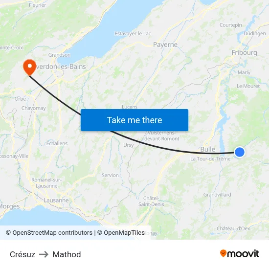 Crésuz to Mathod map