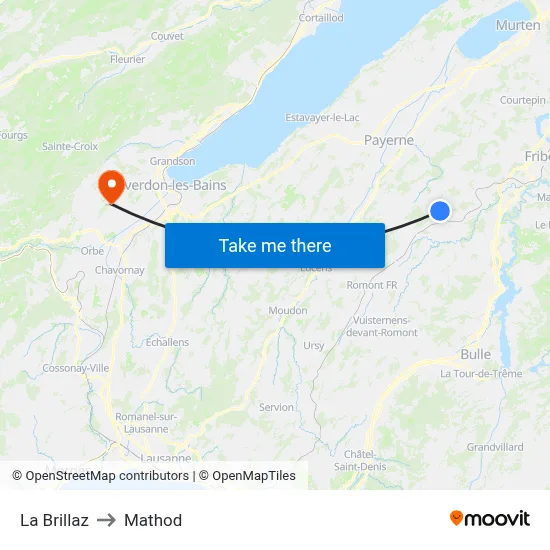 La Brillaz to Mathod map
