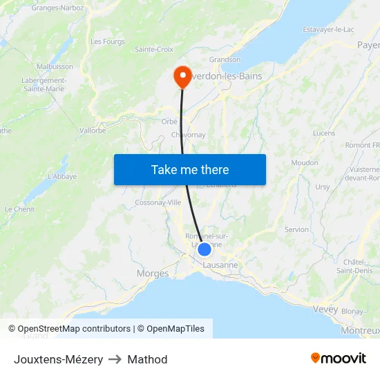 Jouxtens-Mézery to Mathod map