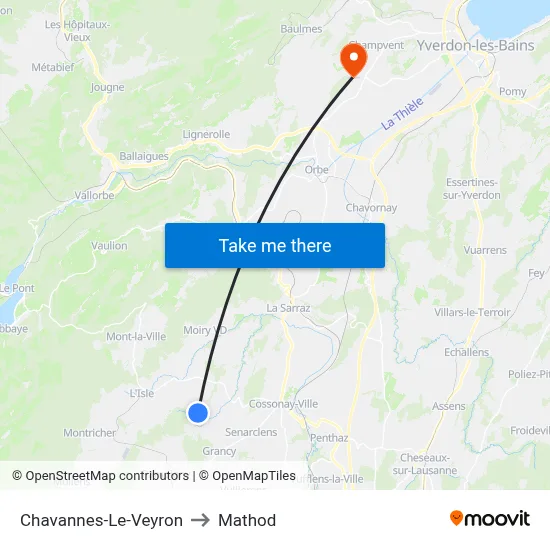 Chavannes-Le-Veyron to Mathod map