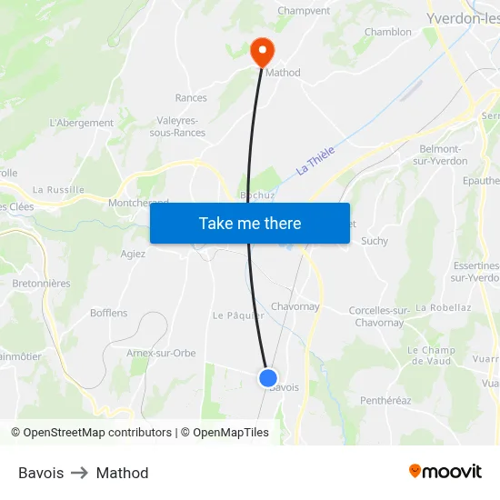 Bavois to Mathod map