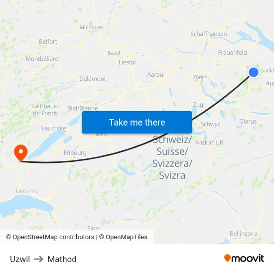 Uzwil to Mathod map