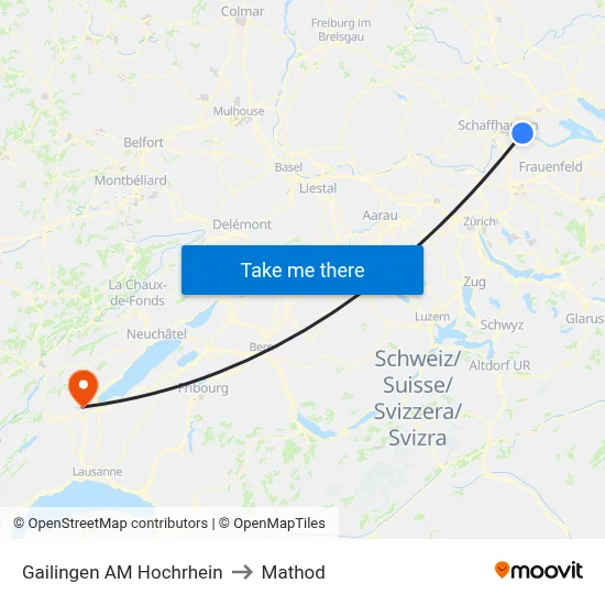 Gailingen AM Hochrhein to Mathod map