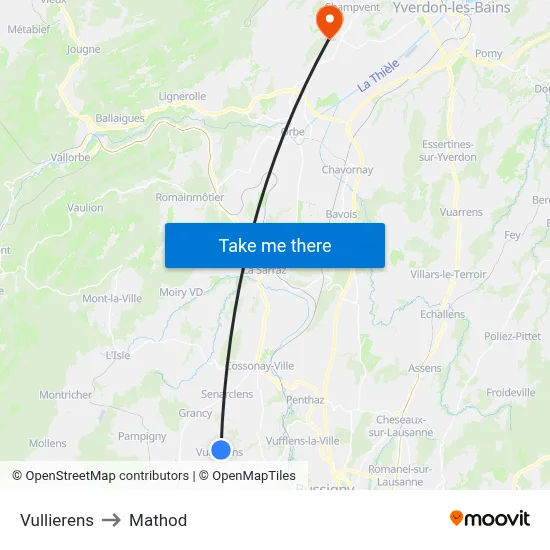 Vullierens to Mathod map