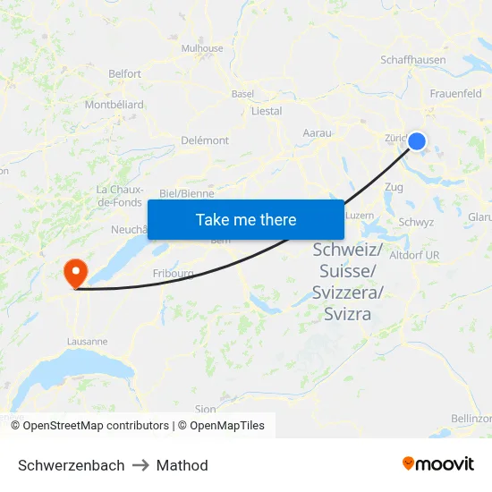Schwerzenbach to Mathod map