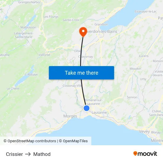 Crissier to Mathod map