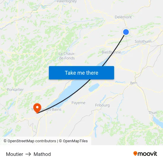 Moutier to Mathod map