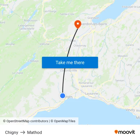 Chigny to Mathod map