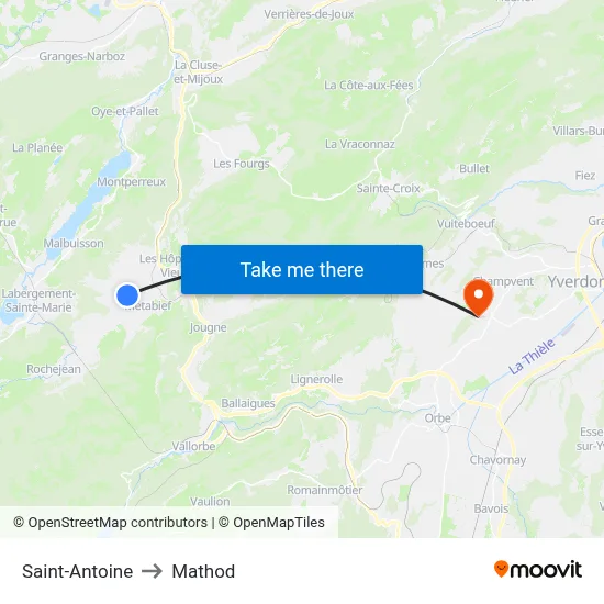 Saint-Antoine to Mathod map