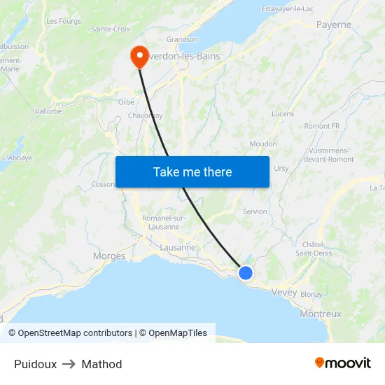 Puidoux to Mathod map